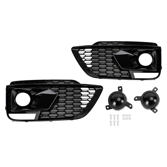 2018-2021 Audi Q5 Sline / SQ5 FY Honeycomb Fog Light Grille Front Bumper Lower Black Cover Grill W/ ACC Hole