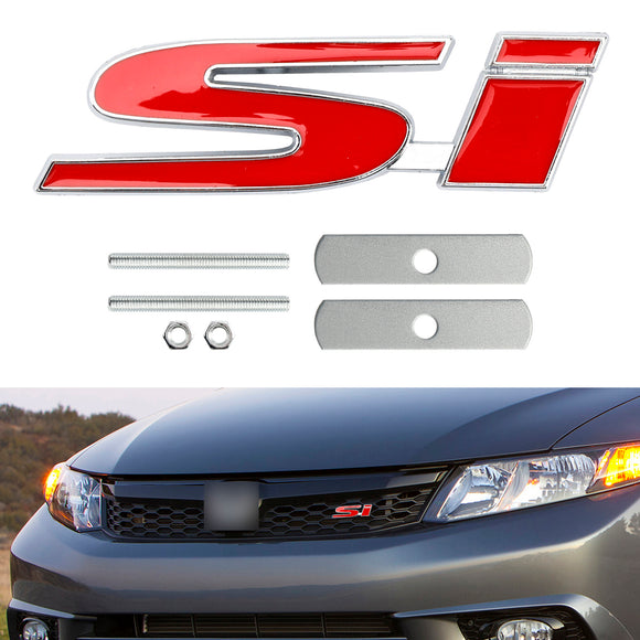 Si Front Bumper Grille Emblem for Honda Grill Red Chrome / Black Chrome / Red Black Decal Badge