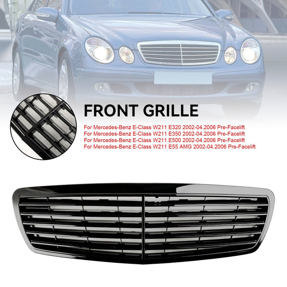 2002-2006 Mercedes-Benz W211 E-Class E320 E350 E500 E55 Front Grill Glossy Black Grille