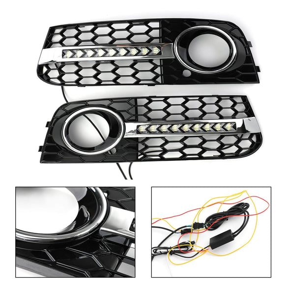 Audi 2009-2012 A4 B8 Flowing LED Honeycomb Mesh Grille Fog Light Turn Signal DRL