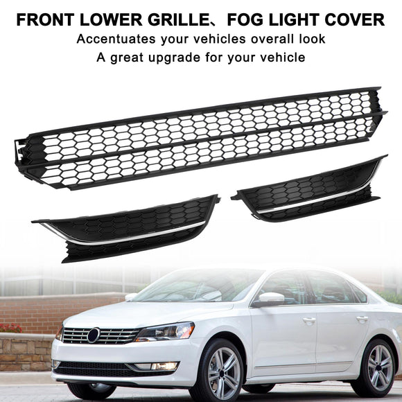 Volkswagen 2012-2015 Passat 5618536779B9 VW1036126 Front Lower Grille + Fog Light Cover W/O Hole Combo Set