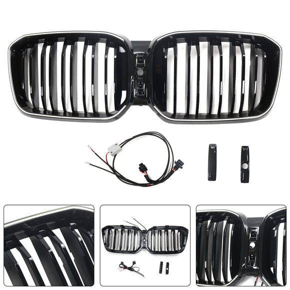 BMW X3 G01 / X4 G02 2022-2025 Black Kidney Front Grill Air Intake Radiator Bumper Grille W/ LED Strip Light