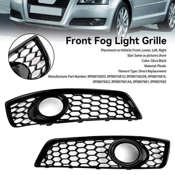 2009-2013 Audi A3 8P Honeycomb Lowe Grill Front Bumper Fog Light Grille Black Cover 8P0807682D 8P0807681D