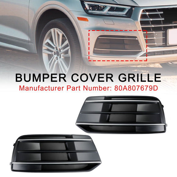 Audi Q5 Standard Version 2018-2021 2PCS Black/Chrome Front Bumper Cover Grille Bezel Insert Generic