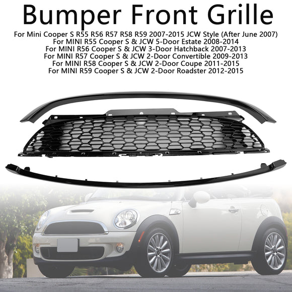 Mini Cooper S R55 R56 R57 R58 R59 2007-2015 JCW Style 3 pièces grille de remplacement de calandre avant noir brillant