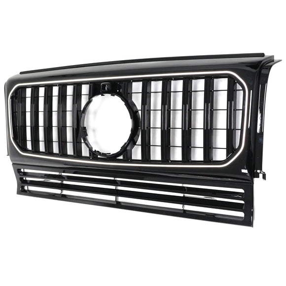 Mercedes Benz Clase G 1990-2018 W463 Parrilla delantera negra brillante, parachoques delantero de repuesto, rejilla negra del radiador con luz LED