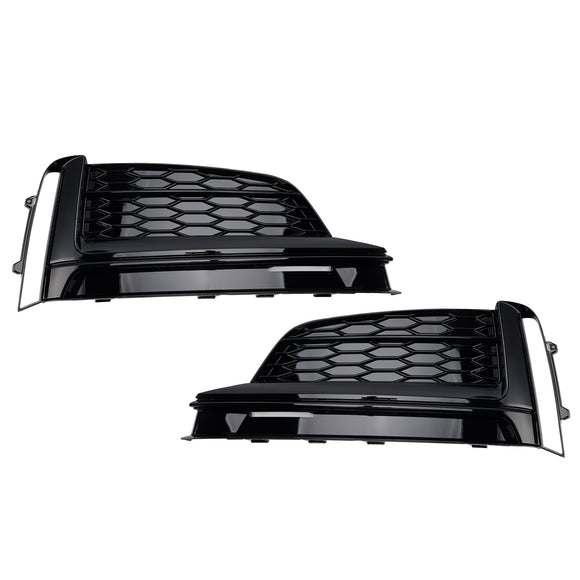 Front Bumper Fog Light Honeycomb Grille Cover Glossy Black Grill Fit Audi A5 S-Line S5 2017-2019