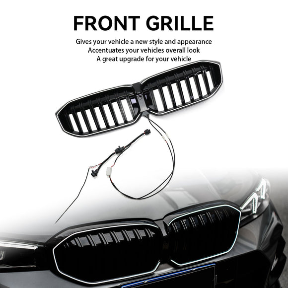 BMW 2023-2024 Serie 3 G20 G21 320i/330i/M340i/318i/320d Rejilla frontal tipo riñón de malla negra brillante