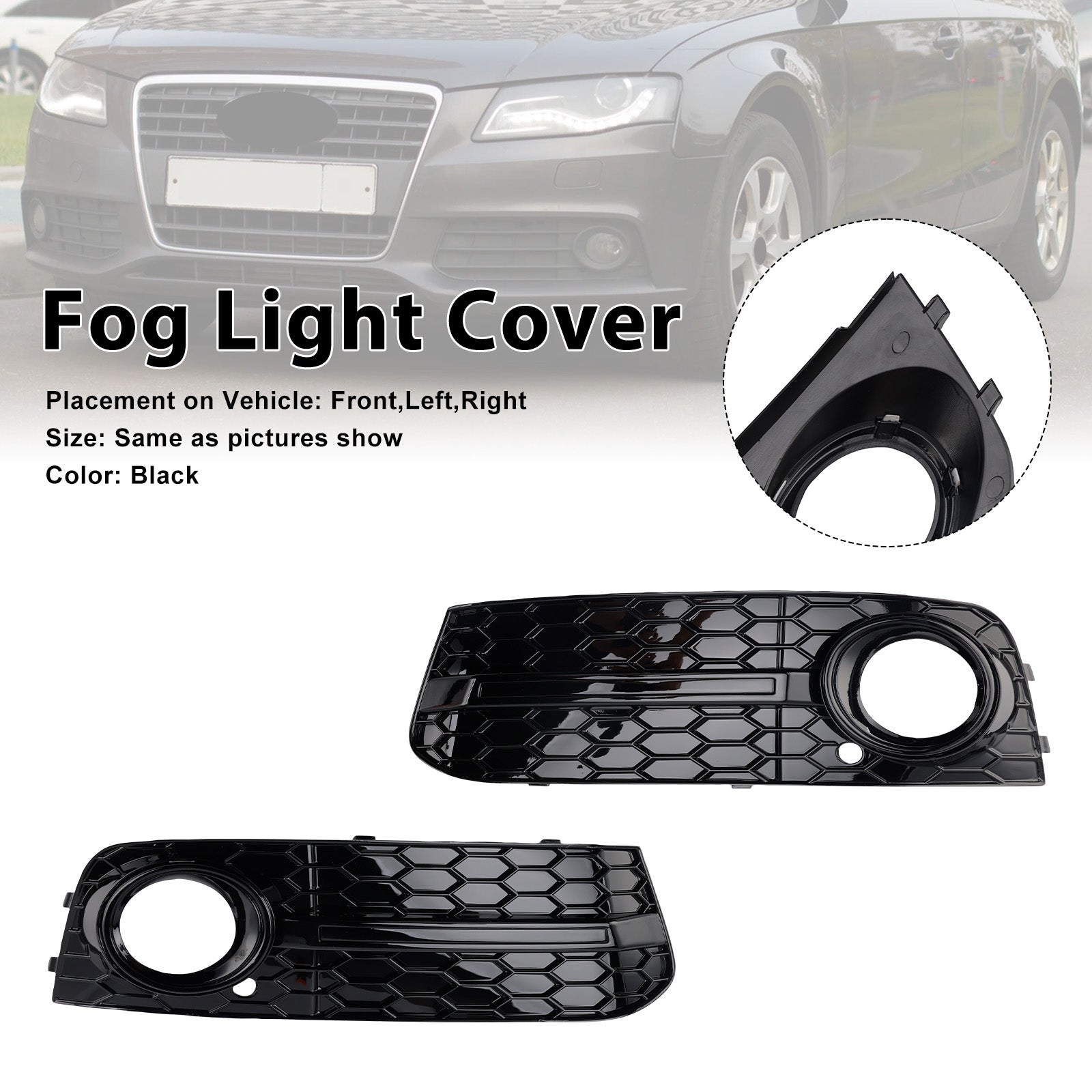 2PCS Front Honeycomb Fog Light Grill 8KD807681 Fit Audi A4 B8 2009
