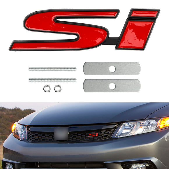 Si Front Bumper Grille Emblem for Honda Grill Red Chrome / Black Chrome / Red Black Decal Badge