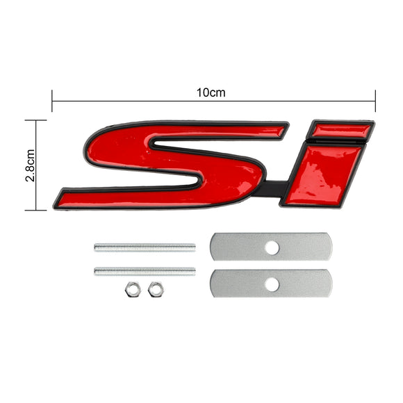 Si Front Bumper Grille Emblem for Honda Grill Red Chrome / Black Chrome / Red Black Decal Badge