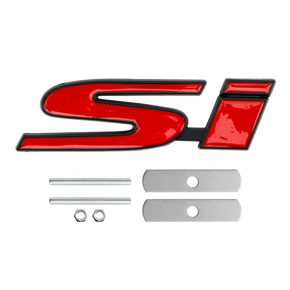 Si Front Bumper Grille Emblem for Honda Grill Red Chrome / Black Chrome / Red Black Decal Badge