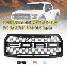 2015–2017 Ford F150 schwarzer Kühlergrill, obere Stoßstange, Wabenmuster, Raptor-Grill mit LED - 0