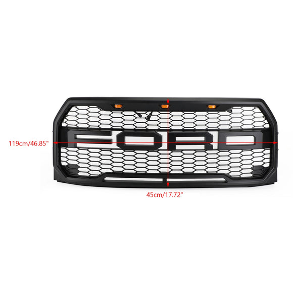 Raptor Style Grill For 2015-2017 Ford F150 Front Bumper Replacement Black Grille W/ LED & Letter