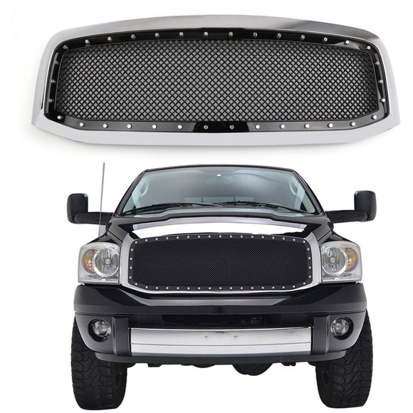 Dodge Ram 1500 2500 3500 2006-2008 Grille à rivets en maille de remplacement pour capot avant noir/chrome