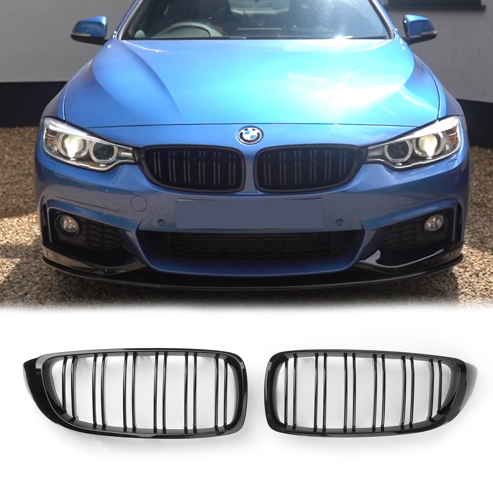 Calandre Noire Brillante Double Barre Pour BMW Série 4 F32 F33 F36 F80 F82 2014-2019