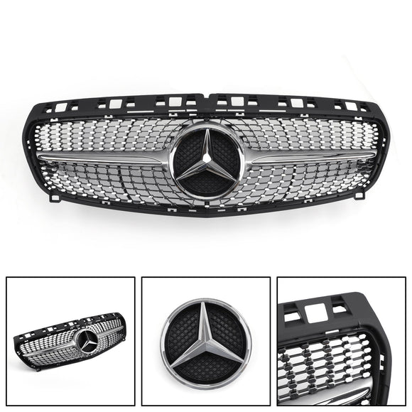 Mercedes Benz CLA-Class W117 C117 2013-2019 Chrome Front Grille Diamond Style Bumper Grill W/ Star Emblem