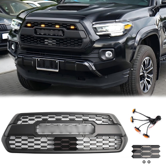 2016-2023 Toyota Tacoma TRD PRO Style Grill Front Bumper Replacement Black Grille Kit W/ LED Light