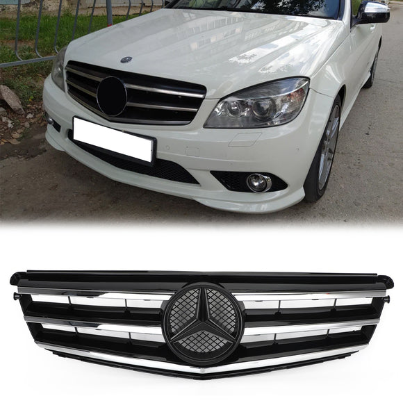 Mercedes Benz Clase C 2008-2014 W204 Parrilla delantera negra/cromada con estrella LED C250/C300/C350
