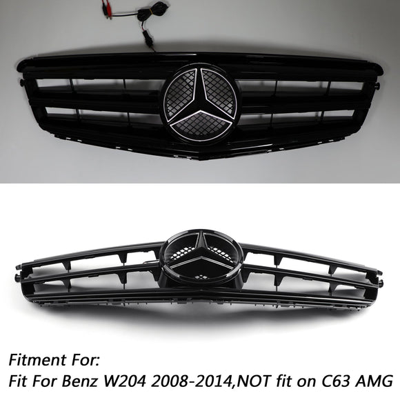 Mercedes Benz Clase C 2008-2014 W204 Parrilla delantera negra/cromada con estrella LED C250/C300/C350