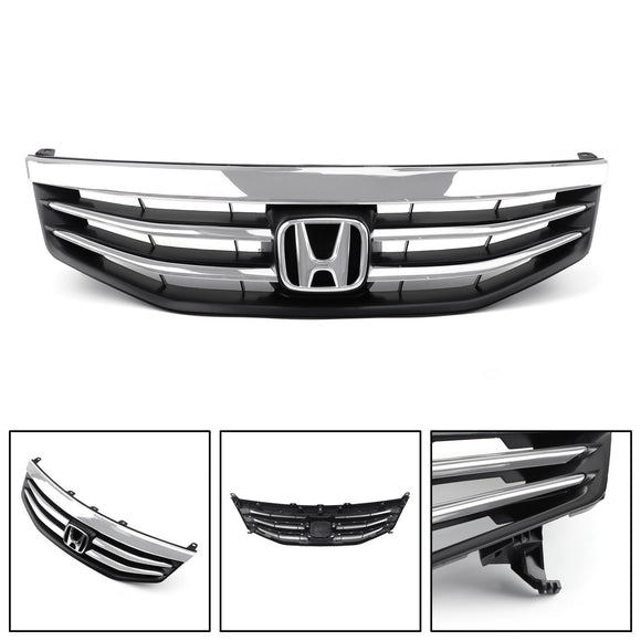 Honda 2011-2012 Accord 4 puertas parachoques delantero superior parrilla cromada capó parrilla de repuesto frontal con emblema