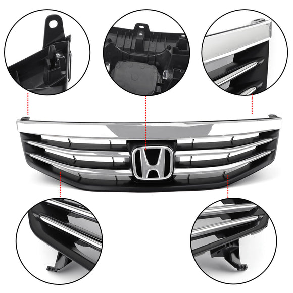 Honda 2011-2012 Accord 4 puertas parachoques delantero superior parrilla cromada capó parrilla de repuesto frontal con emblema