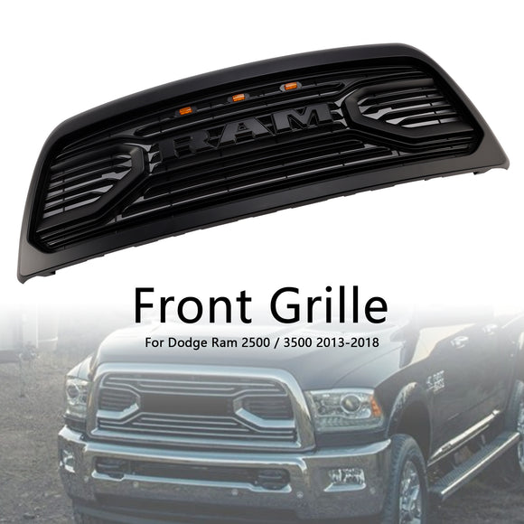 Dodgae Ram 2500 3500 2013-2018 Front Grill Big-Horn Style Front Bumper Glossy Black Grille W/ LED
