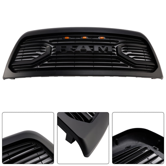 Dodgae Ram 2500 3500 2013-2018 Front Grill Big-Horn Style Front Bumper Glossy Black Grille W/ LED