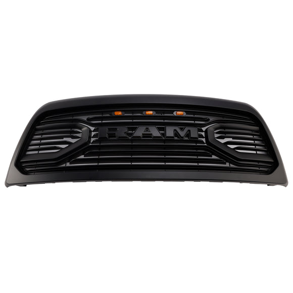 Dodgae Ram 2500 3500 2013-2018 Front Grill Big-Horn Style Front Bumper Glossy Black Grille W/ LED