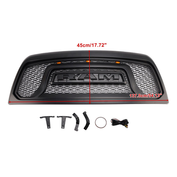 2010-2018 Dodge Ram 2500 3500 Rebel Style Grill Front Bumper Black Replacement Grille W/ LED