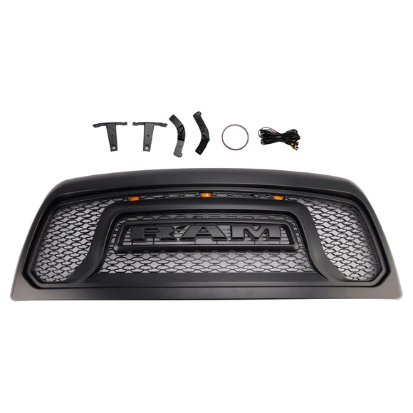 2010-2018 Dodge Ram 2500 3500 Rebel Style Grill Front Bumper Black Replacement Grille W/ LED