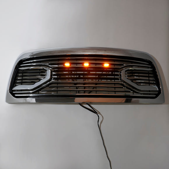 Dodgae Ram 2500 3500 2013-2018 Front Grill Big-Horn Style Front Bumper Glossy Black Grille W/ LED