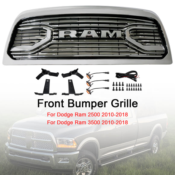 Dodgae Ram 2500 3500 2013-2018 Front Grill Big-Horn Style Front Bumper Glossy Black Grille W/ LED