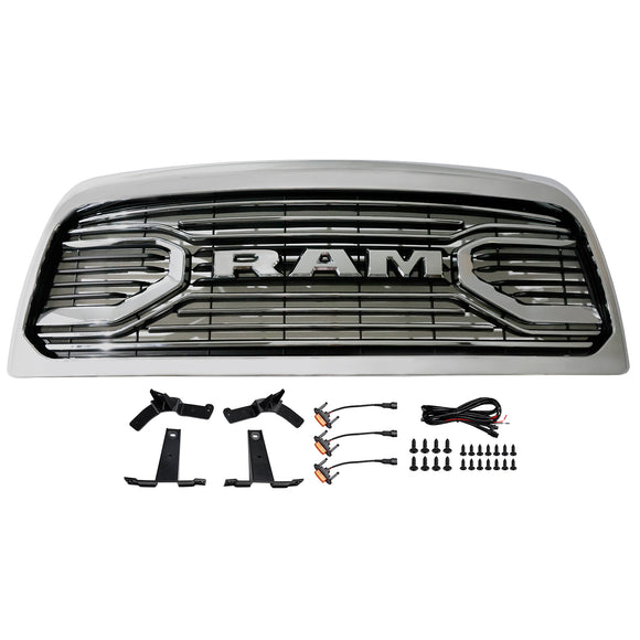 Dodgae Ram 2500 3500 2013-2018 Front Grill Big-Horn Style Front Bumper Glossy Black Grille W/ LED