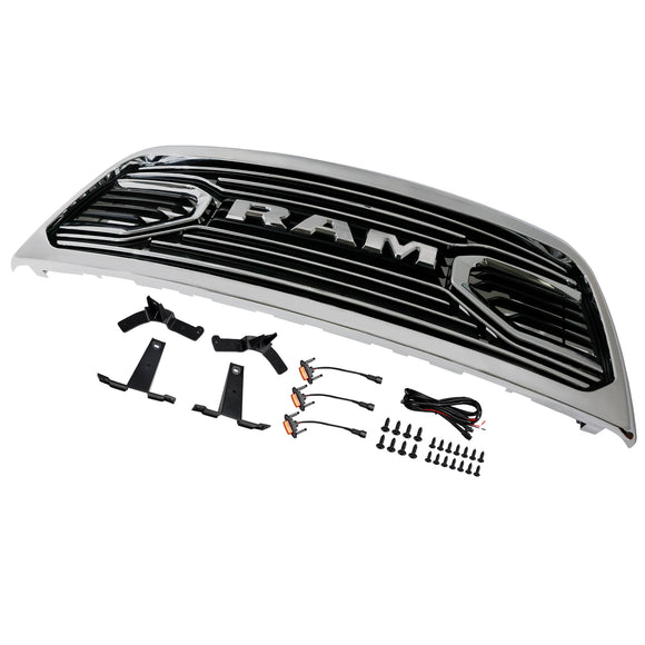 Dodgae Ram 2500 3500 2013-2018 Front Grill Big-Horn Style Front Bumper Glossy Black Grille W/ LED