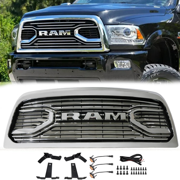 2013-2018 Dodgae Ram 2500/3500 Parrilla estilo Big-Horn Parachoques delantero Rejilla de repuesto negra mate con luz LED