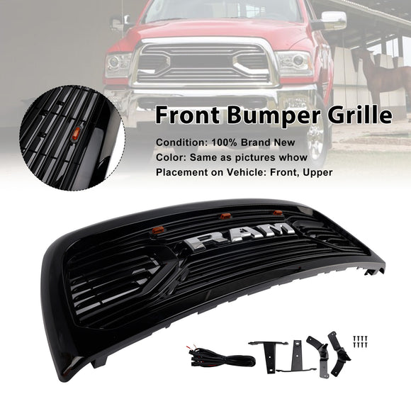 Dodgae Ram 2500 3500 2013-2018 Front Grill Big-Horn Style Front Bumper Glossy Black Grille W/ LED