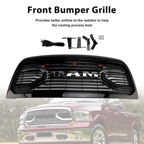 Dodgae Ram 2500 3500 2013-2018 Front Grill Big-Horn Style Front Bumper Glossy Black Grille W/ LED