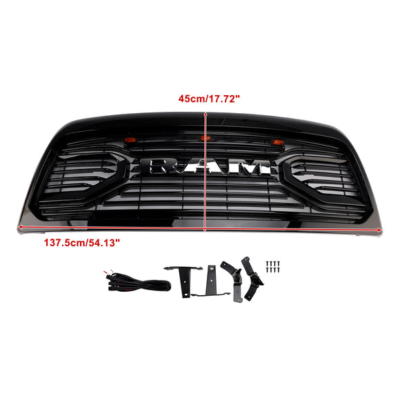Dodgae Ram 2500 3500 2013-2018 Front Grill Big-Horn Style Front Bumper Glossy Black Grille W/ LED