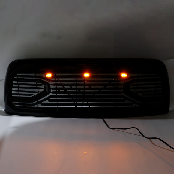 Dodgae Ram 2500 3500 2013-2018 Front Grill Big-Horn Style Front Bumper Glossy Black Grille W/ LED