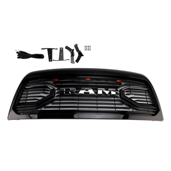 Dodgae Ram 2500 3500 2013-2018 Front Grill Big-Horn Style Front Bumper Glossy Black Grille W/ LED