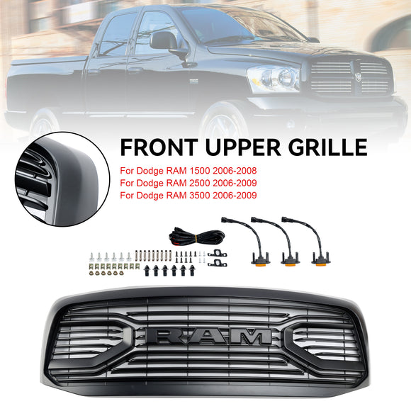 Estilo de cuerno grande | Dodge Ram 1500 2500 3500 | Rejilla Negra | 2006 2007 2008 | Parrilla del radiador del parachoques delantero