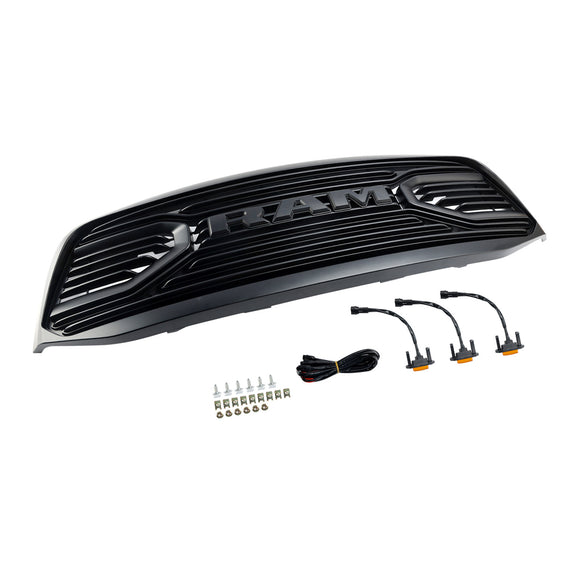 Dodge RAM 1500 2500 3500 2006-2008 Rebel Style Grill Front Bumper Black Replacement Grill W/ LED