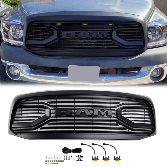 2006-2008 Dodge Ram 1500 2500 3500 Parrilla de parachoques delantero Estilo Big Horn Rejilla de repuesto negra mate
