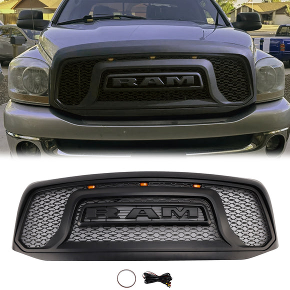 Dodge RAM 1500 2500 3500 2006-2008 Rebel Style Grill Front Bumper Black Replacement Grill W/ LED