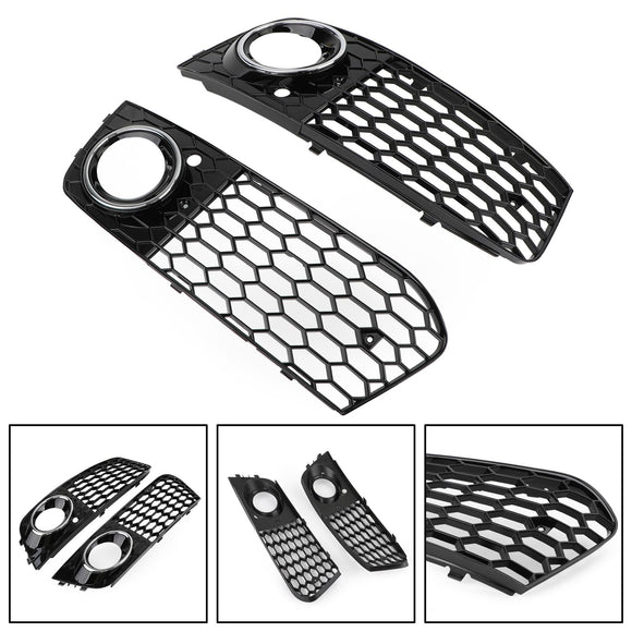 Parrilla hexagonal de malla de panal estilo Audi A4/A4 Avant B8 RS4 2008-2012, rejilla negra brillante + rejilla de luz antiniebla