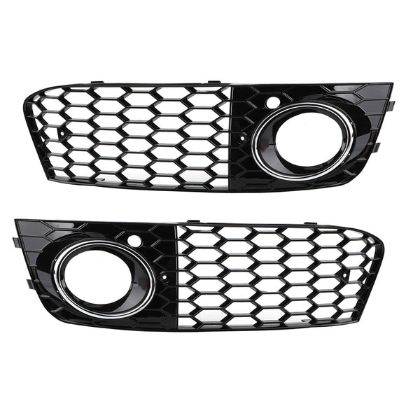 Parrilla hexagonal de malla de panal estilo Audi A4/A4 Avant B8 RS4 2008-2012, rejilla negra brillante + rejilla de luz antiniebla