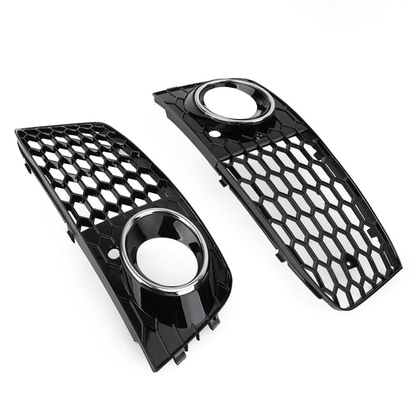 Parrilla hexagonal de malla de panal estilo Audi A4/A4 Avant B8 RS4 2008-2012, rejilla negra brillante + rejilla de luz antiniebla