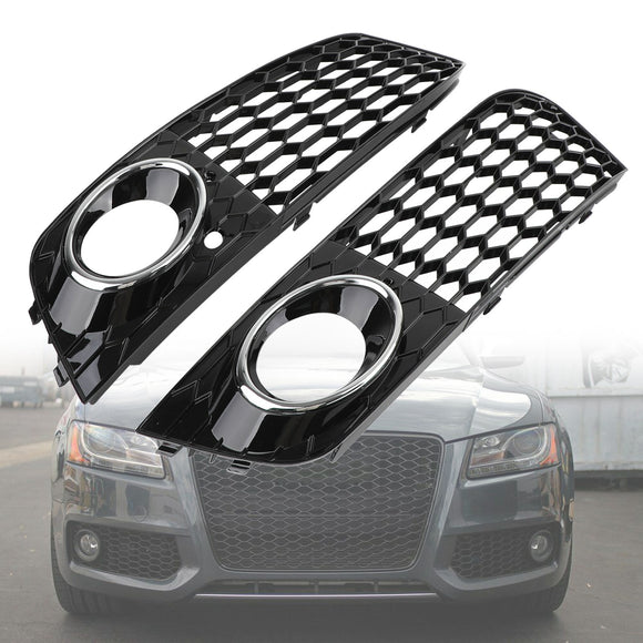 Parrilla hexagonal de malla de panal estilo Audi A4/A4 Avant B8 RS4 2008-2012, rejilla negra brillante + rejilla de luz antiniebla