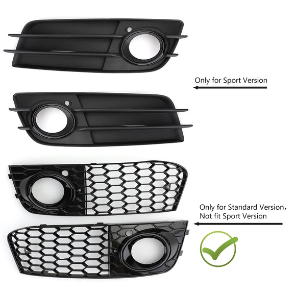 Parrilla hexagonal de malla de panal estilo Audi A4/A4 Avant B8 RS4 2008-2012, rejilla negra brillante + rejilla de luz antiniebla